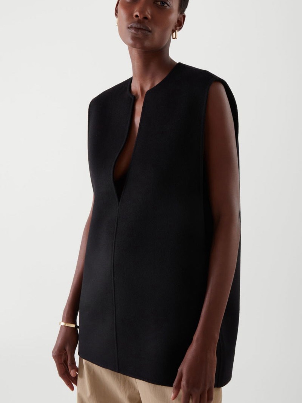 COS Deep V Neck Wool Blend Top Black 10 Oversized Quiet Luxury Parisian